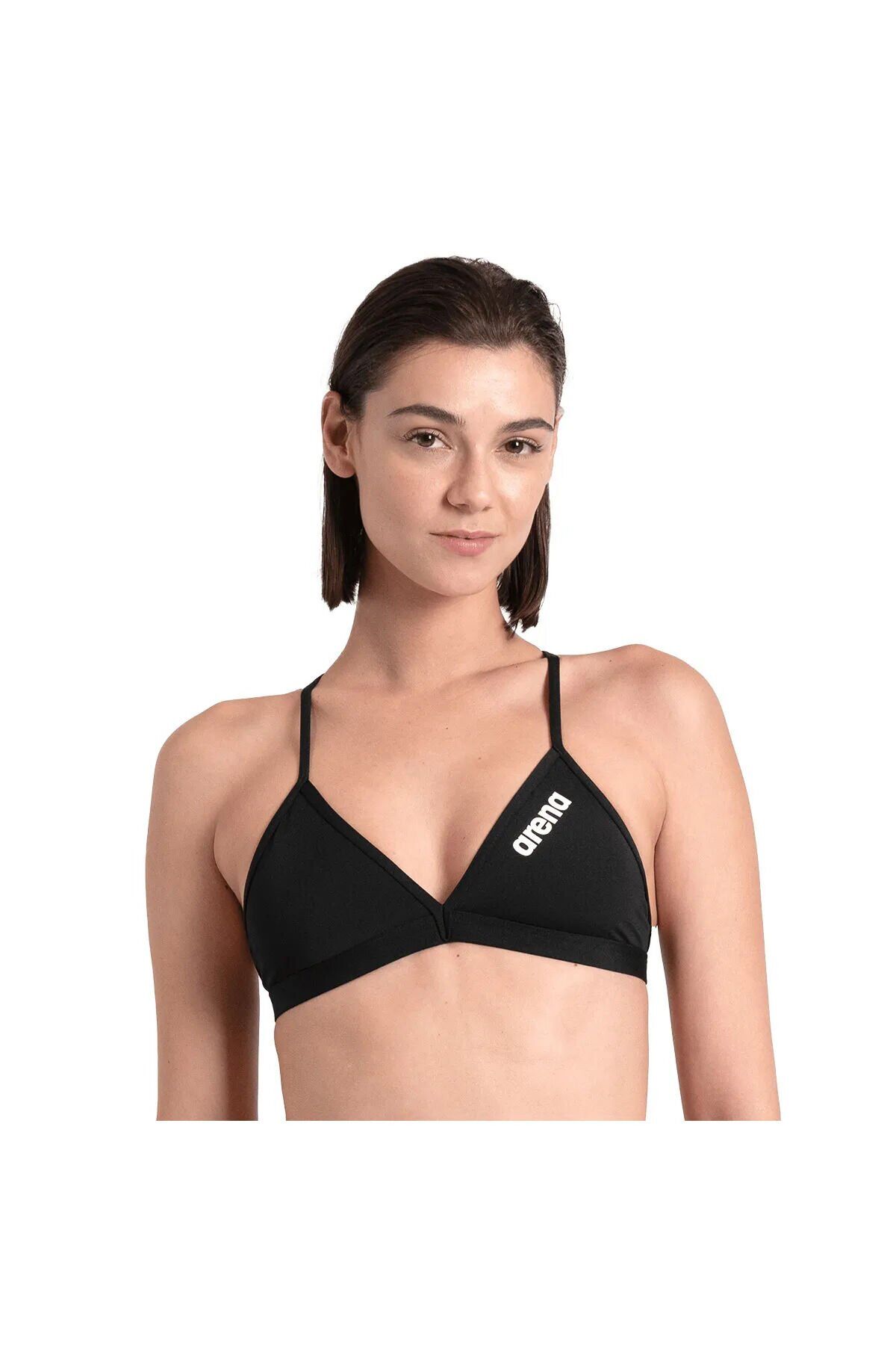 Team Swim Top Tie Back Solid Kadın Siyah Yüzücü Bikini 004768550