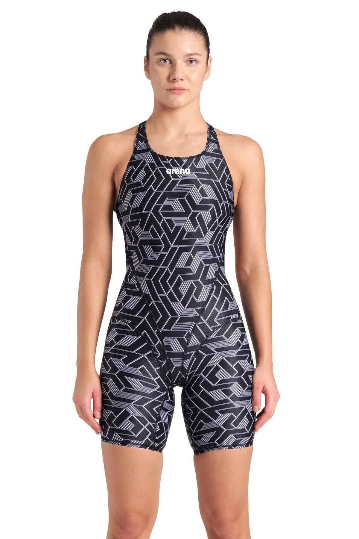 Printed Full Body Kadın Siyah Yüzücü Mayosu 007909500 38