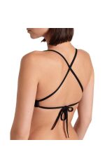 Team Swim Top Tie Back Solid Kadın Siyah Yüzücü Bikini 004768550 36
