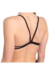 Swimsuit Lace Back Solid Kadın Siyah Yüzücü Mayo 004651501