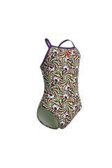 GIRL'S FUN SKULLS SWIMSUIT LIGHTDROP BACK L MULTI BLACK-PLUM 12-13 YAŞ