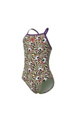 GIRL'S FUN SKULLS SWIMSUIT LIGHTDROP BACK L MULTI BLACK-PLUM 12-13 YAŞ