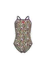 GIRL'S FUN SKULLS SWIMSUIT LIGHTDROP BACK L MULTI BLACK-PLUM 14-15 YAŞ