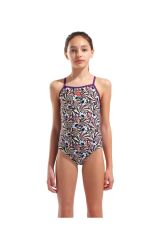 GIRL'S FUN SKULLS SWIMSUIT LIGHTDROP BACK L MULTI BLACK-PLUM 14-15 YAŞ
