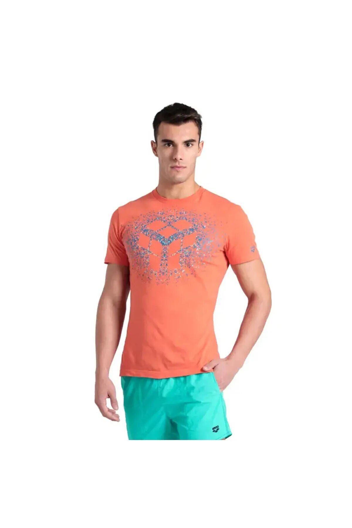 Solid Cotton Erkek Turuncu Günlük Stil T-shirt 006390980