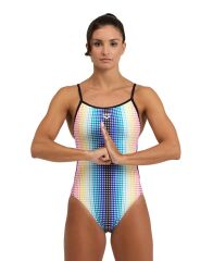 WOMEN'S ARENA CIRCLE STRIPE SWIMSUIT LACE BACK KADIN YÜZÜCÜ MAYOSU