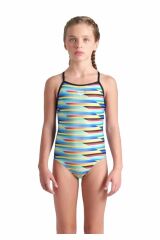 GIRL'S ARENA RACING STRIPE SWIMSUIT LIGHTDROP BACK KIZ ÇOCUK ANTREMAN MAYOSU