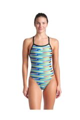 W Racing Stripe Swimsuit Xcriss Cross Kadın Antrenman Mayosu