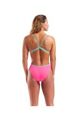 WOMEN'S SWIMSUIT LACE BACK SOLID SHOCKING PINK-WATER 40