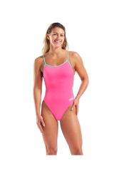 WOMEN'S SWIMSUIT LACE BACK SOLID SHOCKING PINK-WATER 36