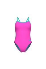 WOMEN'S SWIMSUIT LACE BACK SOLID SHOCKING PINK-WATER 36