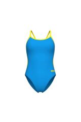WOMEN'S SWIMSUIT LACE BACK SOLID TURQUOISE-YELLOW STAR 36