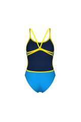 WOMEN'S SWIMSUIT LACE BACK SOLID TURQUOISE-YELLOW STAR 38