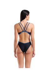 Solid Swimsuit Double Cross Back Kadın Yüzücü Mayo 32