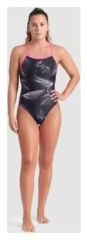 Frozen Leaves Swimsuit Black/Pink Women's KADIN YÜZÜCÜ MAYOSU