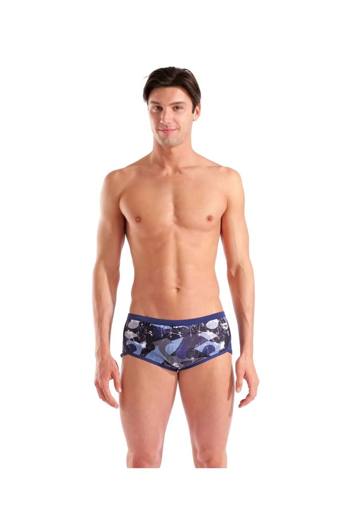 MEN'S SCRATCHED SWIM LOW WAIST SHORT MULTI BLACK-NAVY 75 CM (BEL ÖLÇÜSÜ)